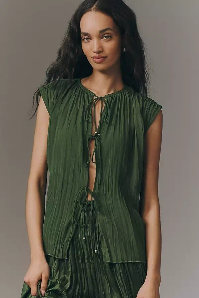 Scotch & Soda Sleeveless Tie-front Pleated Top In Green