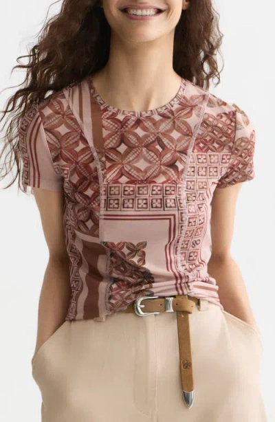 Scotch & Soda Slim Fit Printed Mesh T-shirt In Brown