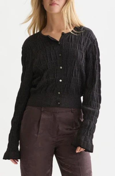 Scotch & Soda Smock Stitch Crewneck Cardigan In Black