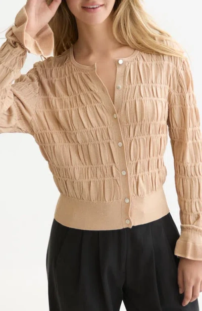 Scotch & Soda Smock Stitch Crewneck Cardigan In Neutral