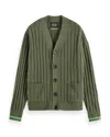 Scotch & Soda Soft Knit Dropped Shoulder Cardigan In Green