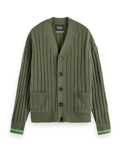 Scotch & Soda Soft Knit Dropped Shoulder Cardigan In Green