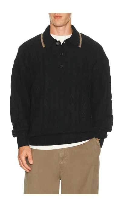 Scotch & Soda Soft Knit Polo Cable Pullover In Black