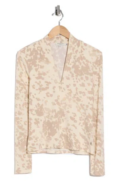 Scotch & Soda Split Neck Long Sleeve Top In Brown