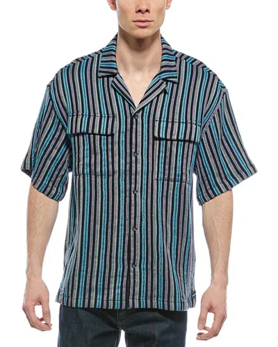 Scotch & Soda Stripe Camp Shirt In Black