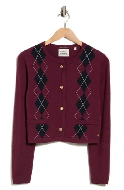 Scotch & Soda Stripe Cardigan In Burgundy