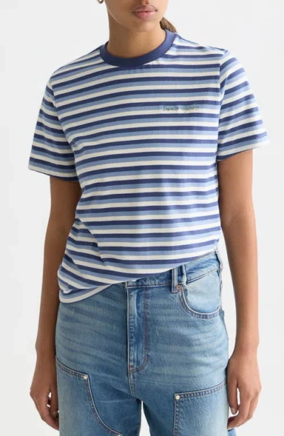 Scotch & Soda Stripe Cotton Ringer T-shirt In Brown