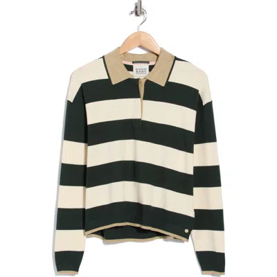 Scotch & Soda Stripe Polo Sweater In White