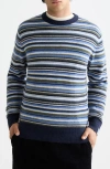 Scotch & Soda Stripe Soft Knit Crewneck Sweater In Blue