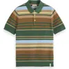 Scotch & Soda Stripe Textured Cotton Knit Polo In Sage Green Multi Stripe