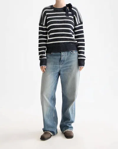 Scotch & Soda Stripe Tie Neck Pullover Sweater In Sky Captain In Blue