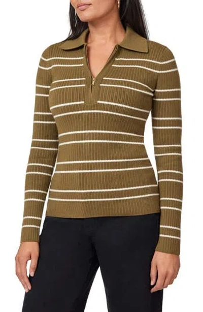 Scotch & Soda Stripe Zip Polo Sweater In Brown