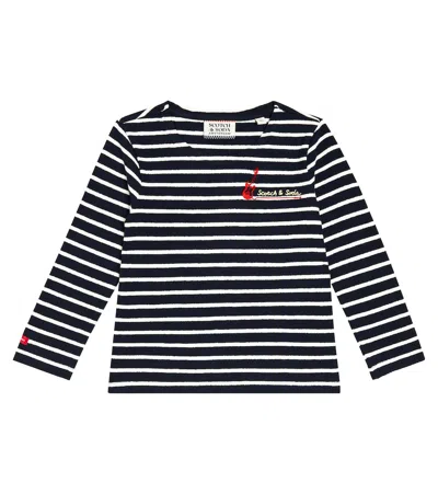 Scotch & Soda Kids' Striped Cotton Jersey T-shirt In Blue