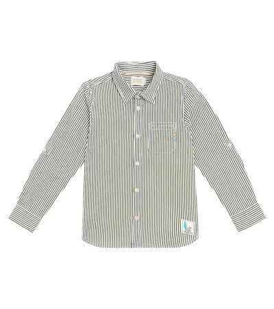 Scotch & Soda Kids' Striped Seersucker Shirt In Green