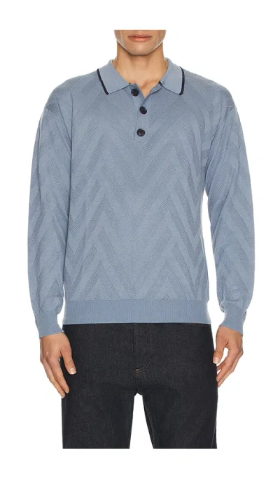 Scotch & Soda Structure Long Sleeve Polo In Blue