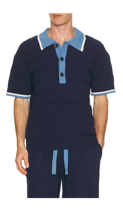 Scotch & Soda Structured Knitted Loose Fit Polo In Blue