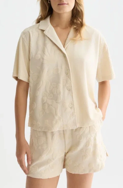 Scotch & Soda Terry Cloth Camp Shirt In Neutral