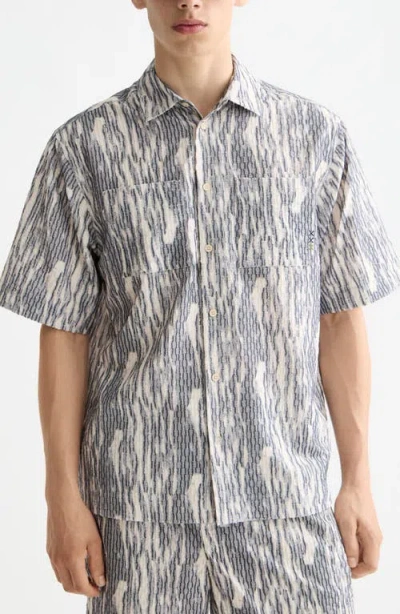 Scotch & Soda Textured Knit Short Sleeve Button-up Shirt In Multi