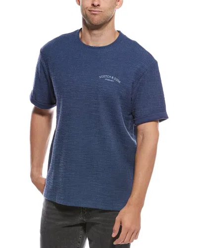 Scotch & Soda Textured Slub Interlocking T-shirt In Blue
