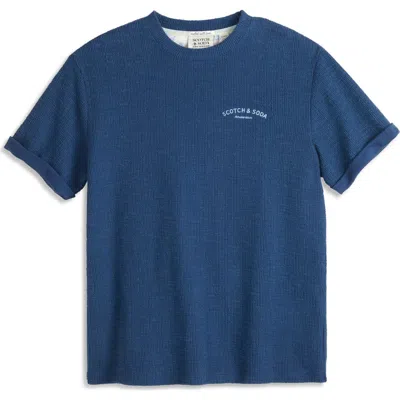 Scotch & Soda Textured Slub Knit T-shirt In Blue