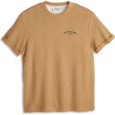 Scotch & Soda Textured Slub Knit T-shirt In Brown