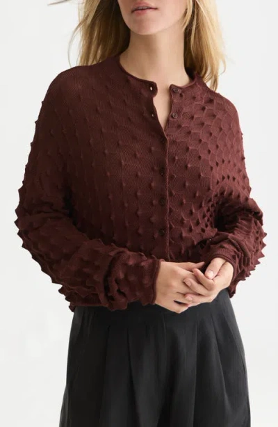 Scotch & Soda Textured Stitch Cardigan In Burgundy