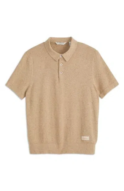 Scotch & Soda Textured Stitched Knit Polo In Nude