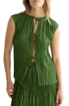 Scotch & Soda Tie Front Micropleat Top In Green