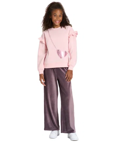 Scotch & Soda Kids' Toddler Girls' 2t-4t Ruffle Pullover Sweatshirt And Wide-leg Pant, 2-piece Set In Pink
