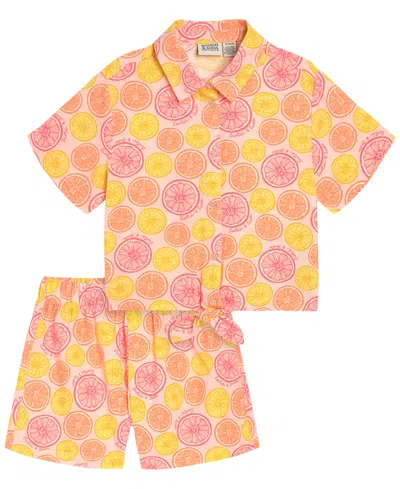 Scotch & Soda Kids' Toddler Girls' 2t-4t Short-sleeve Shirt And Shorts, 2-piece Set In Orange