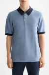Scotch & Soda Tonal Stripe Cotton Polo Sweater In Blue