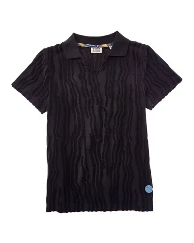 Scotch & Soda Kids'  Towelling Jacquard Polo Shirt In Black