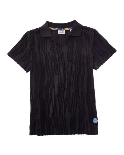 Scotch & Soda Towelling Jacquard Polo Shirt In Black