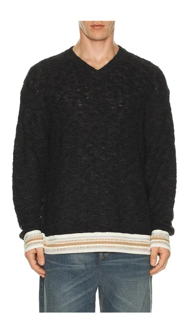 Scotch & Soda V Neck Cable Loose Fit Pullover In Black