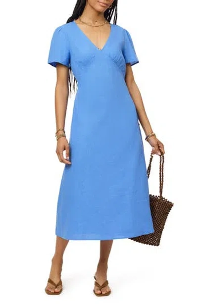 Scotch & Soda V-neck Linen Blend Dress In Blue
