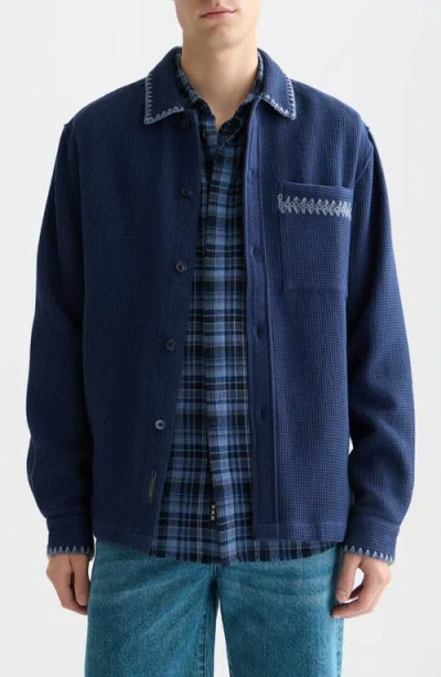 Scotch & Soda Waffle Texture Cotton Button-up Shirt In Blue