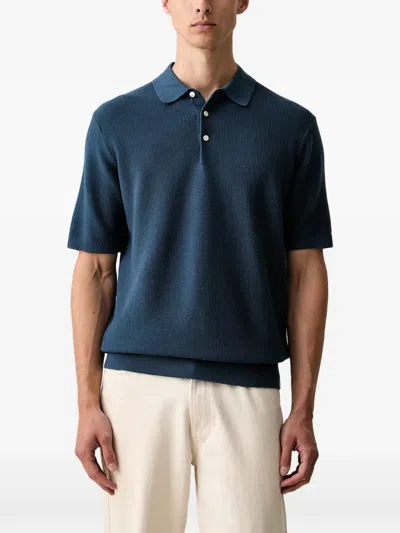 Scotch & Soda Waffle-knit Short-sleeve Polo Shirt In Blue