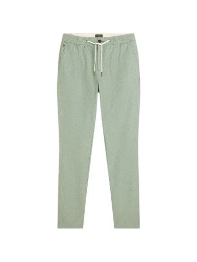 Scotch & Soda Warren Striped Drawstring-detail Straight-fit Cotton Trousers In Green