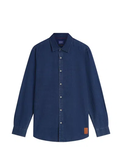 Scotch & Soda Washed Long-sleeve Shirt In Blue
