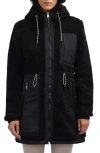 Scotch & Soda Water Repellent Faux Shearling Panel Hooded Jacket In Black