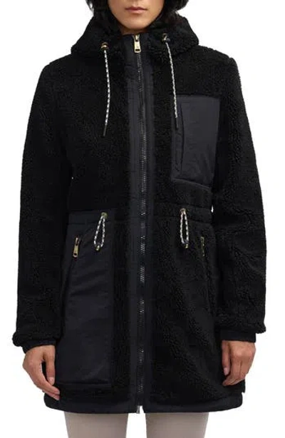 Scotch & Soda Water Repellent Faux Shearling Panel Hooded Jacket In Black