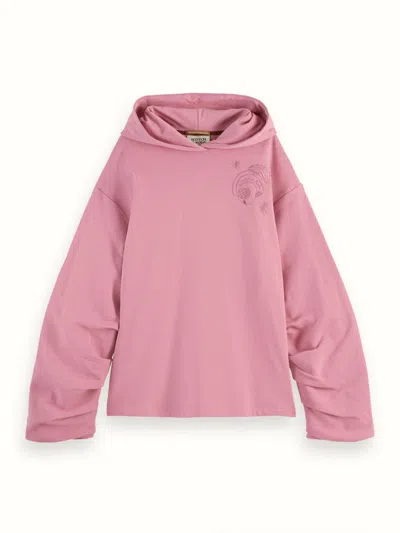 Scotch & Soda Women's Gathered Sleeve Oversized Fit Hoodie In Cadillac Pink
