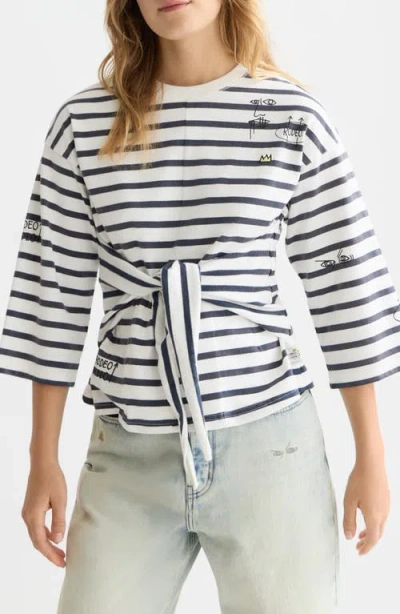 Scotch & Soda X Basquiat Breton Stripe Belted T-shirt In White