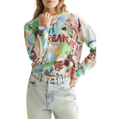 Scotch & Soda X Basquiat Embroidered Cotton Graphic Crewneck Sweater In Multi