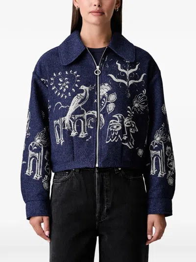 Scotch & Soda X Royal Delft Graphic-jacquard Zip-up Jacket In Blue