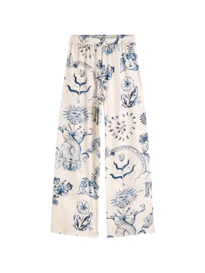 Scotch & Soda X Royal Delft Graphic-print Wide-leg Trousers In Neutral