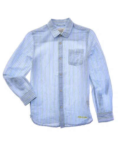 Scotch & Soda Kids'  Yarn-dyed Linen-blend T-shirt In Blue