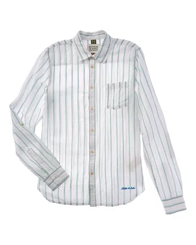 Scotch & Soda Yarn-dyed Linen-blend T-shirt In White