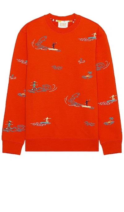 Scotch & Soda Allover Embroidery Sweatshirt In Boat Red