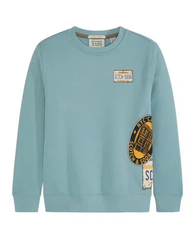 Scotch & Soda Kids' Big Boys Graphic Fleece Crew Shirt In Bay Blue